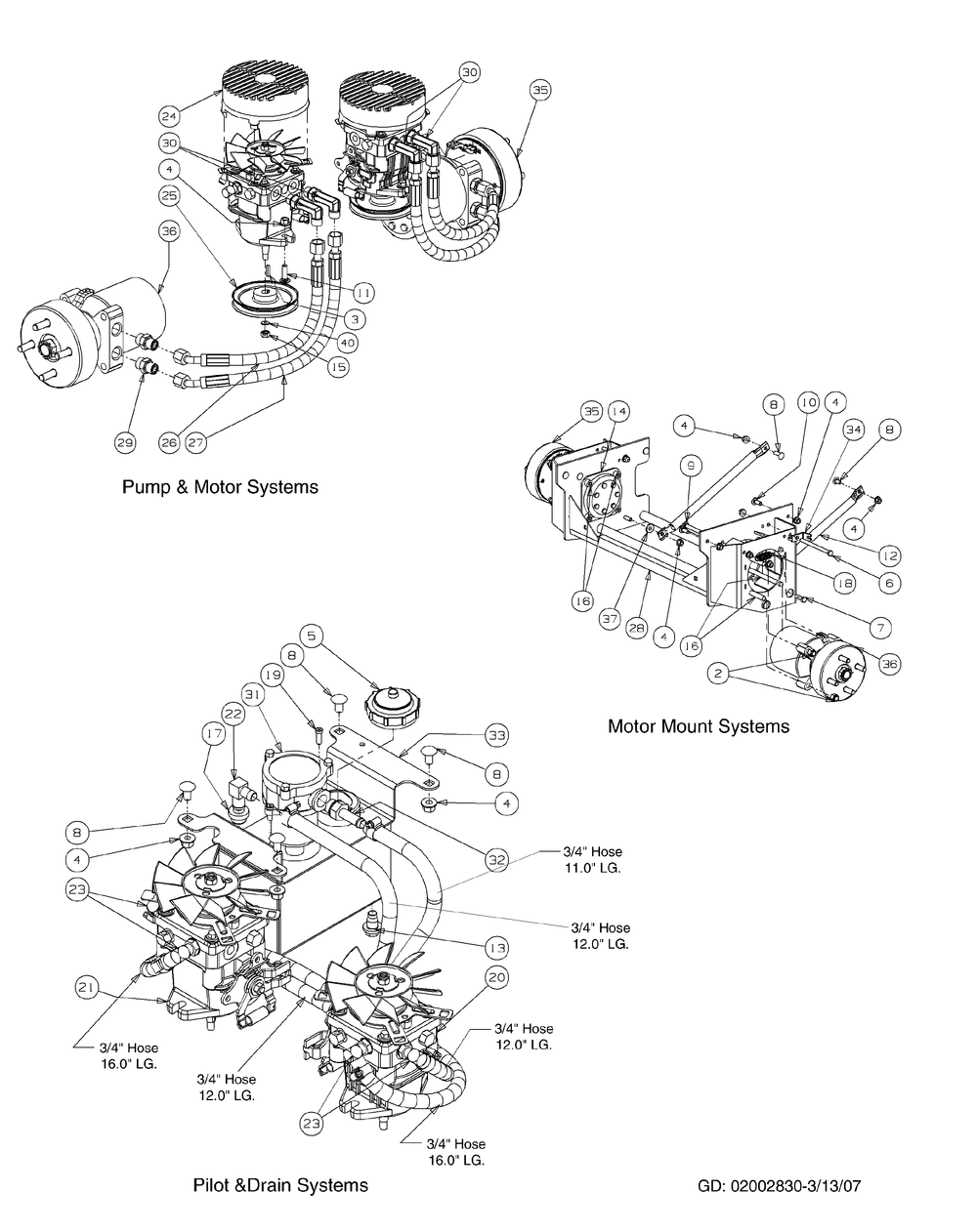 Hydro Hose And Pump Assembly Diagram and Parts List for M72-KW 53AI8CTZ750-37HP-OHV Cub Cadet Lawn Tractor